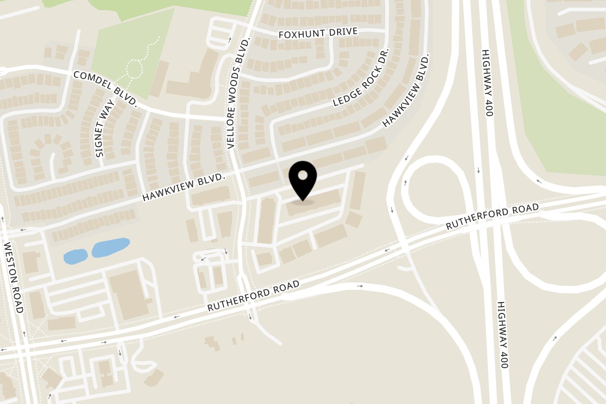 Map showing the location of Taste of Naples Pizzeria on 3560 Rutherford Road in Vaughan